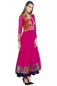 Pink Embroidered Georgette Salwar With Dupatta