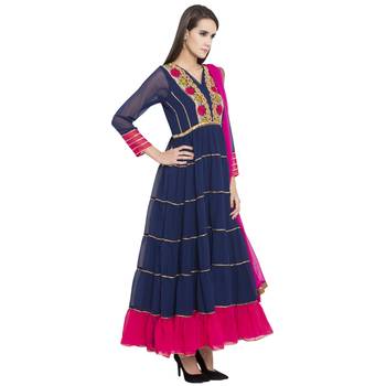 Blue Embroidered Georgette Salwar With Dupatta 2