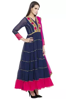 Blue Embroidered Georgette Salwar With Dupatta
