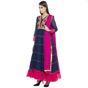 Blue Embroidered Georgette Salwar With Dupatta 3