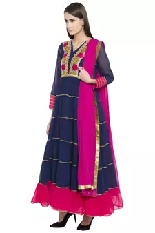 Blue Embroidered Georgette Salwar With Dupatta