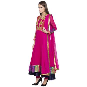 Pink Embroidered Georgette Salwar With Dupatta 3