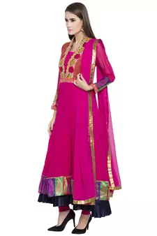 Pink Embroidered Georgette Salwar With Dupatta