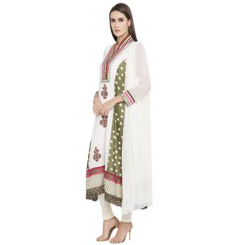 Off White Embroidered Georgette Salwar With Dupatta 3