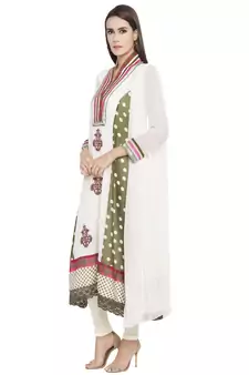 Off White Embroidered Georgette Salwar With Dupatta