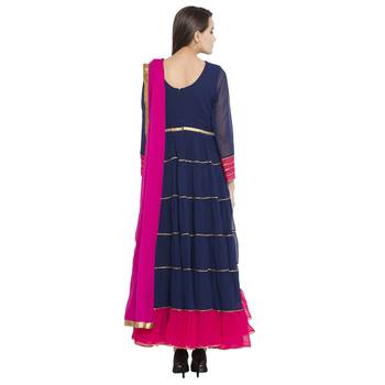 Blue Embroidered Georgette Salwar With Dupatta 4