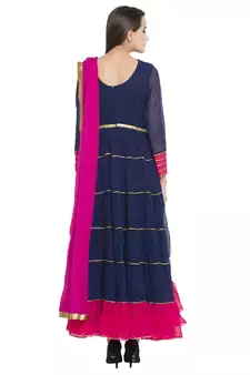 Blue Embroidered Georgette Salwar With Dupatta