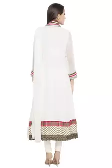 Off White Embroidered Georgette Salwar With Dupatta