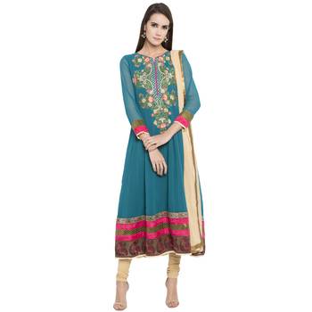 Blue Embroidered Georgette Salwar With Dupatta 1