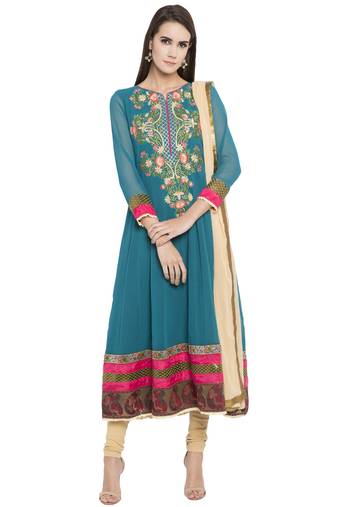 Blue Embroidered Georgette Salwar With Dupatta