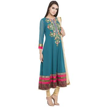 Blue Embroidered Georgette Salwar With Dupatta 2