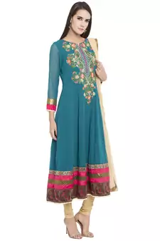 Blue Embroidered Georgette Salwar With Dupatta