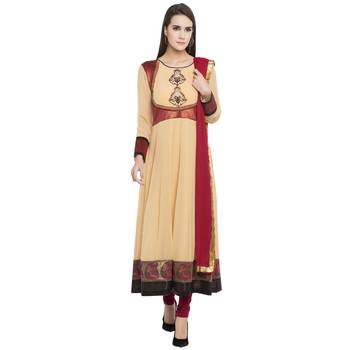 Beige Embroidered Georgette Salwar With Dupatta 1