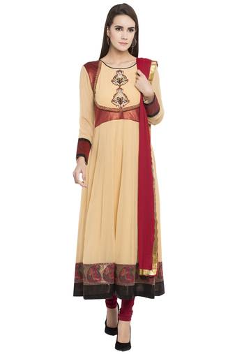 Beige Embroidered Georgette Salwar With Dupatta
