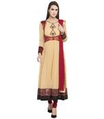 Beige Embroidered Georgette Salwar With Dupatta