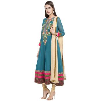 Blue Embroidered Georgette Salwar With Dupatta 3