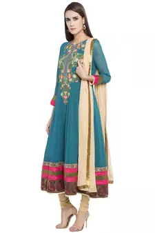 Blue Embroidered Georgette Salwar With Dupatta