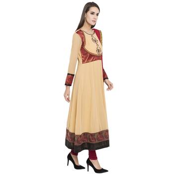 Beige Embroidered Georgette Salwar With Dupatta 2