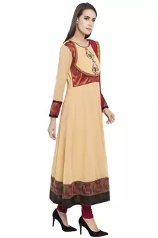 Beige Embroidered Georgette Salwar With Dupatta