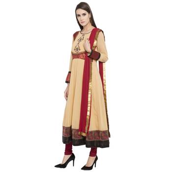 Beige Embroidered Georgette Salwar With Dupatta 3