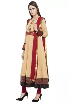 Beige Embroidered Georgette Salwar With Dupatta