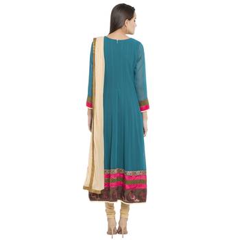 Blue Embroidered Georgette Salwar With Dupatta 4