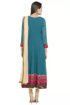 Blue Embroidered Georgette Salwar With Dupatta