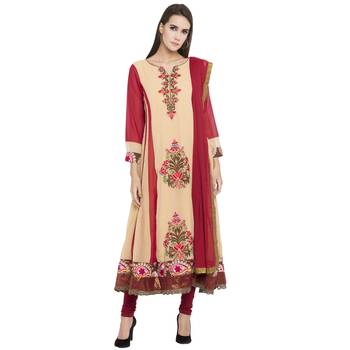 Beige Embroidered Georgette Salwar With Dupatta 1