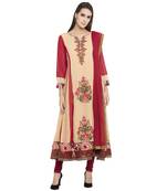 Beige Embroidered Georgette Salwar With Dupatta