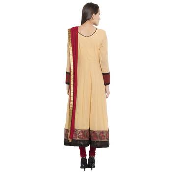 Beige Embroidered Georgette Salwar With Dupatta 4