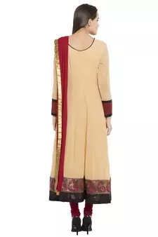 Beige Embroidered Georgette Salwar With Dupatta