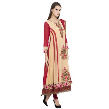 Beige Embroidered Georgette Salwar With Dupatta 2