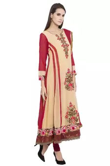 Beige Embroidered Georgette Salwar With Dupatta