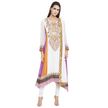 Off White Embroidered Georgette Salwar With Dupatta 1