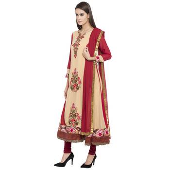 Beige Embroidered Georgette Salwar With Dupatta 3