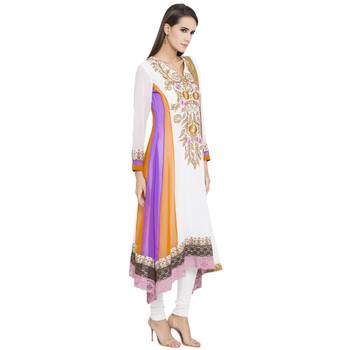 Off White Embroidered Georgette Salwar With Dupatta 2