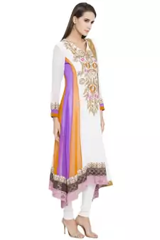 Off White Embroidered Georgette Salwar With Dupatta