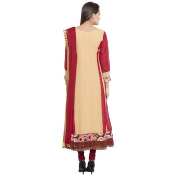 Beige Embroidered Georgette Salwar With Dupatta 4