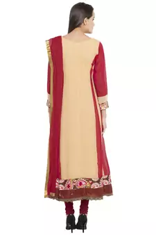 Beige Embroidered Georgette Salwar With Dupatta