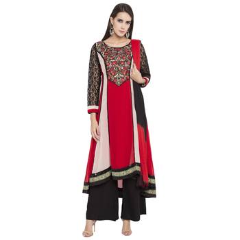 Red Embroidered Georgette Salwar With Dupatta 1