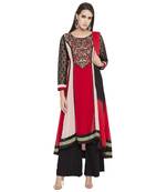 Red Embroidered Georgette Salwar With Dupatta