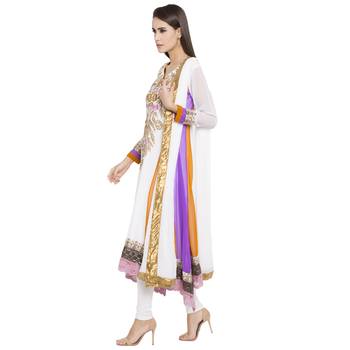 Off White Embroidered Georgette Salwar With Dupatta 3