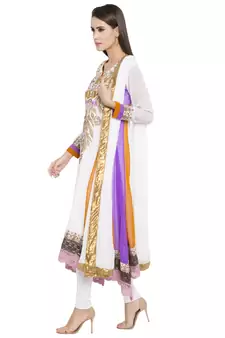 Off White Embroidered Georgette Salwar With Dupatta