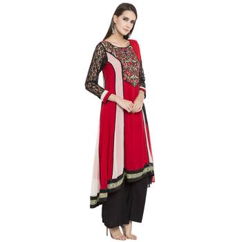 Red Embroidered Georgette Salwar With Dupatta 2