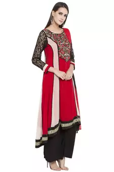 Red Embroidered Georgette Salwar With Dupatta