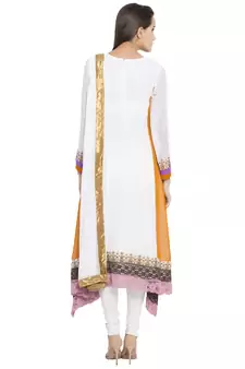 Off White Embroidered Georgette Salwar With Dupatta
