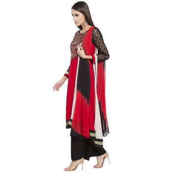 Red Embroidered Georgette Salwar With Dupatta 3