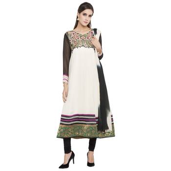 Off White Embroidered Georgette Salwar With Dupatta 1