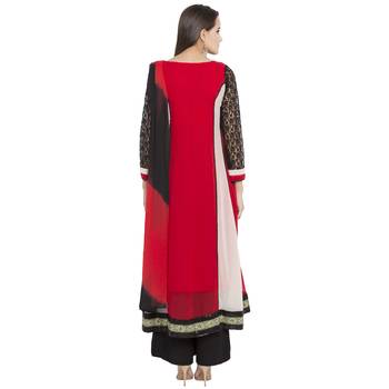 Red Embroidered Georgette Salwar With Dupatta 4