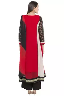 Red Embroidered Georgette Salwar With Dupatta